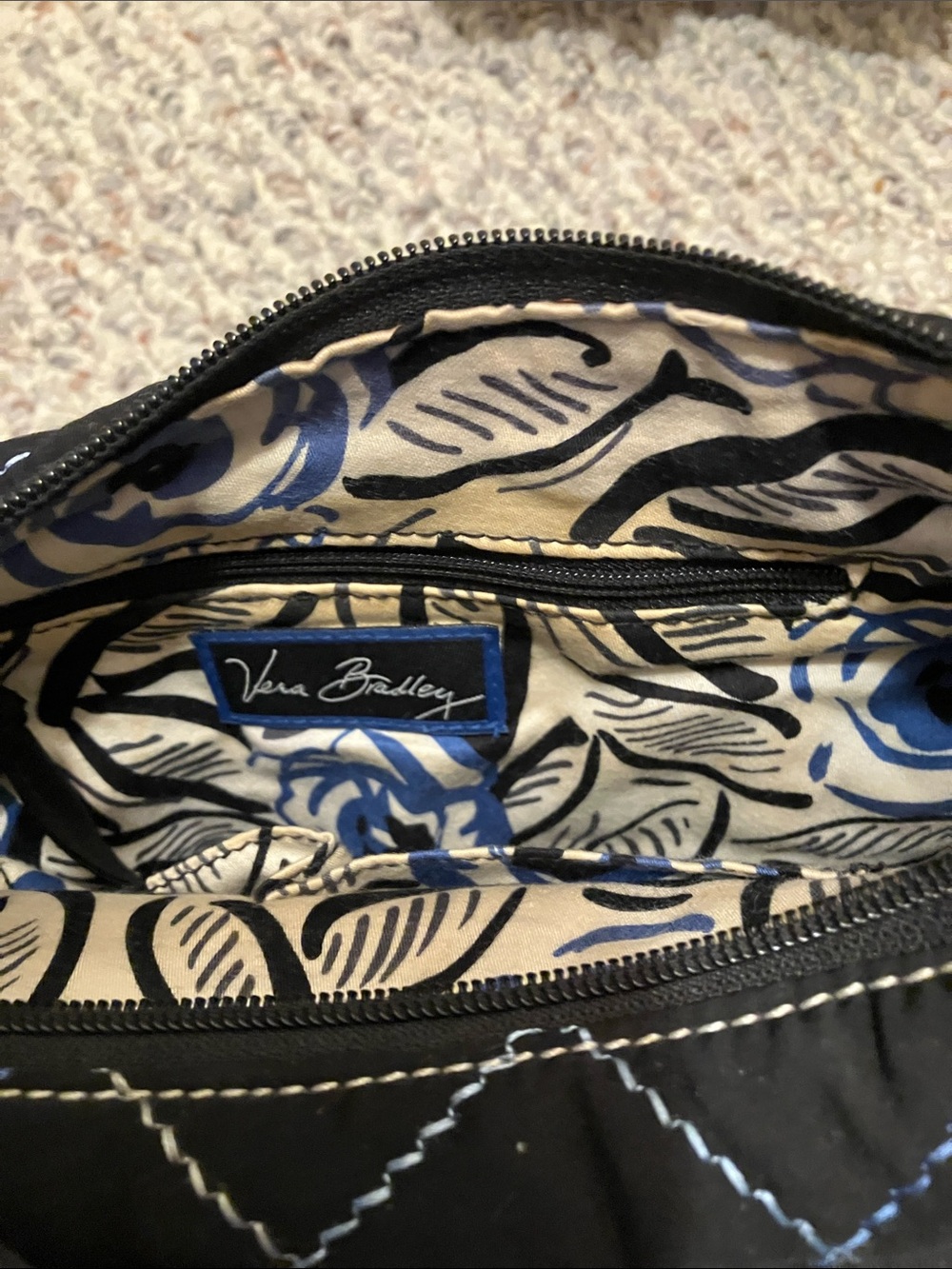 Vera Bradley Black Quilted Shoulder Bag with Blue Stitching - Picture 5 of 5